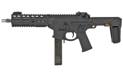 Space Invader, Semi-automatic Pistol, 9MM, 8.5" Barrel, Aluminum Frame, Black Finish, Q Pistol Brace, 32Rd, NHR 6.25" MLOK Rail, Geissele Airborne Charging Handle, Geissele MCX Trigger, STS Ambi Selector, MOE-K Grip, MBUS Pro Sights 02000825