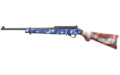 10/22, Carbine, Semi-automatic, 22 LR, 18.5" Threaded Barrel, Black Color, Satin Finish, Adjustable Ghost Ring Rear Sight, Protected Blade Front Sight, American Flag Synthetic Stock, 10Rd 31154
