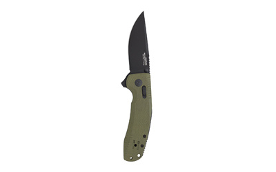 SOG-TAC XR, Folding Knife, 3.39" Straight Clip Point, Olive Drab Green G10 Handle, D2 Steel, Black Titanium Nitride Finish, Black SOG-12-38-02-41