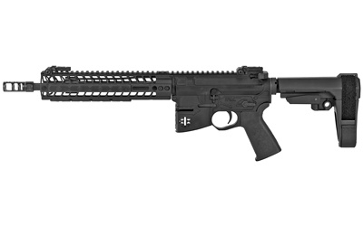 Rare Breed Crusader, Semi-automatic AR Pistol, 223 Rem/556NATO, 11.5" Barrel, Aluminum Frame, Black Finish, SB Tactical SBA3 Pistol Stabilizing Brace, 10" M-LOK Rail and R2 Brake, S.T. Billet Sights, Jeweled Mil-Spec Trigger, Spikes Pro Grip, Ambidextrou