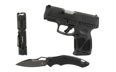 G3C, Semi-automatic, Striker Fired, Polymer Frame Pistol, 9MM, 3.26" Barrel Matte Finish, Black, Adjustable Sights, 2 Magazines, 12 Rounds, Package Includes Knife, Flashlight 1-G3C931-CK6