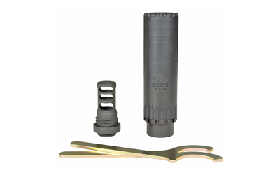Resonator K Suppressor, 30 Caliber, Rifle Suppressor, 5.56" Long, 1.5625" Diameter, Black Finish, Includes QD Mount/Muzzle Brake (YHM-4302-MB-36A), 1/2"-36 YHM-2150-MB-36