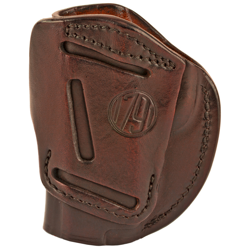 4 Way Holster, Leather Belt Holster, Right Hand, Signature Brown, Fits Glock 48 & S&W EZ380, Size 1 4WH-1-SBR-R