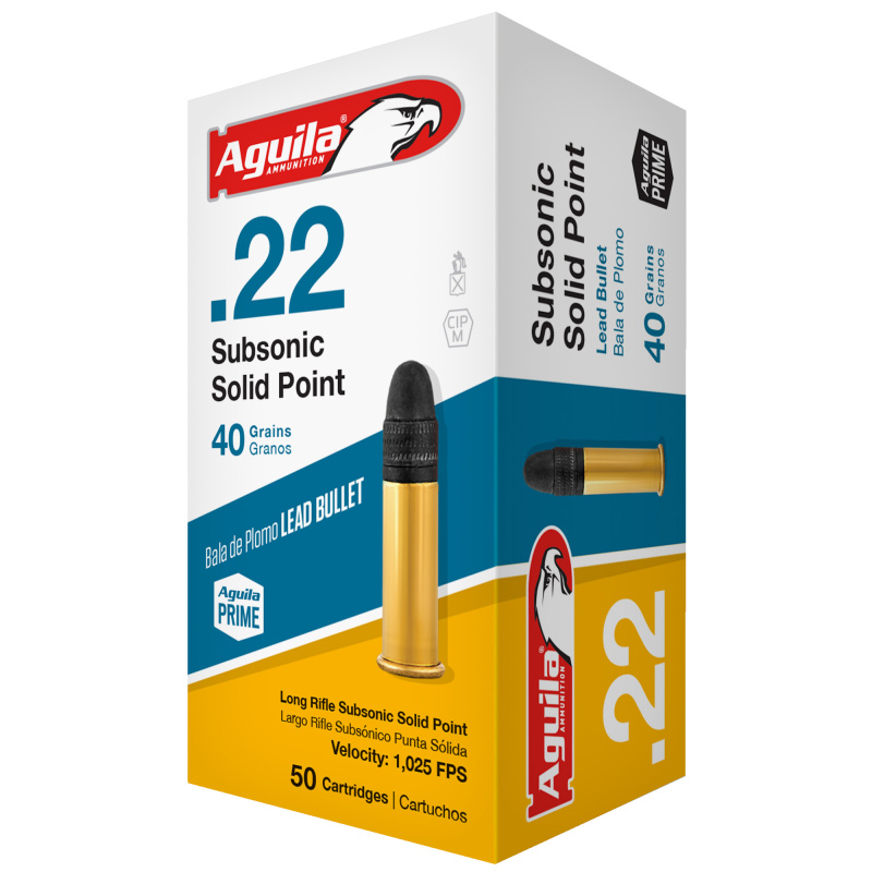 Aguila .22 Long Rifle Subsonic 40 Grain Lead Solid Point 1025 FPS 50 Round Box