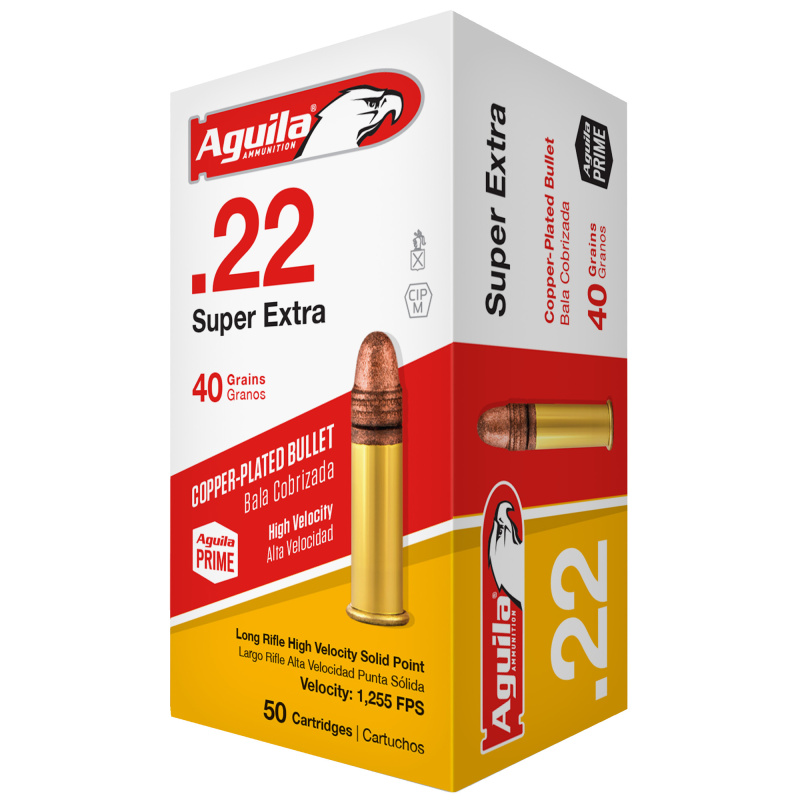 Aquila .22 Long Rifle 40 Grain High Velocity Copper Plated Solid Point 1255 FPS 50 Rounds Per Box