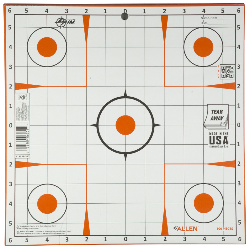 EZ AIM Adhesive, Bullseye, 12"x12", 100 Pack, White and Orange 15333-100