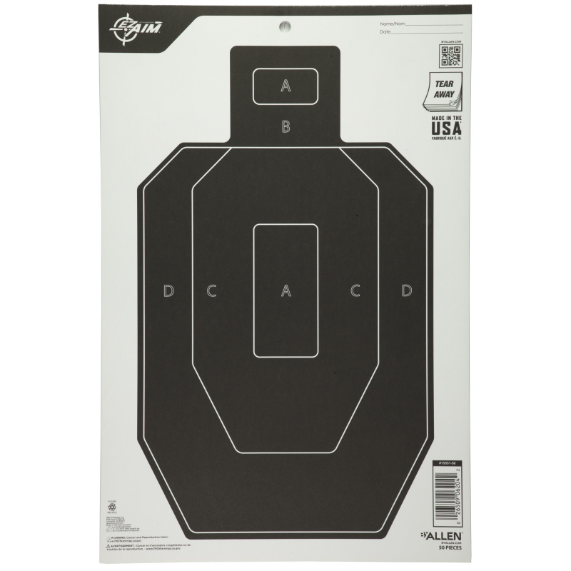 EZ AIM Adhesive, IPSC, 12" x 18", 50 Pack, Black and White 15551-50