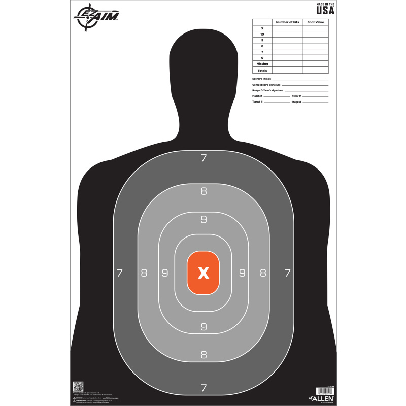 EZ AIM B27, Pro Silhouette, Paper Target, 23x35", 50 Pack, Black, Gray, and Orange 15744