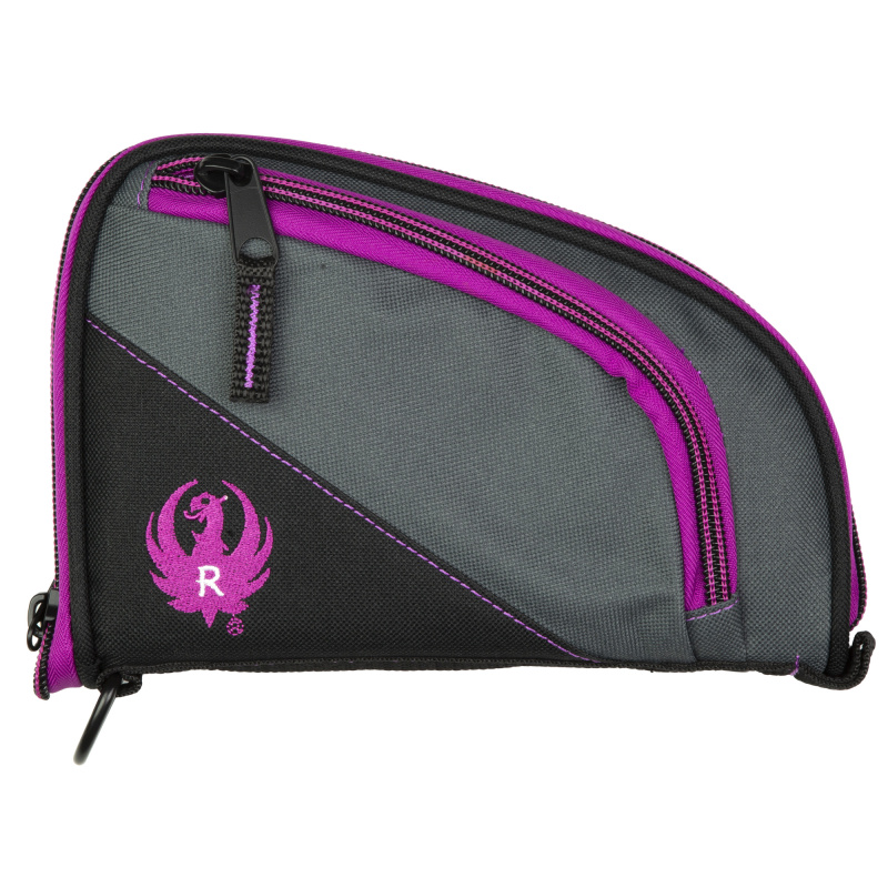 Tuscan Ruger Branded, Pistol Case, 8" Long, Nylon Construction, Matte Finish, Gray and Black with Pink Accents 27409