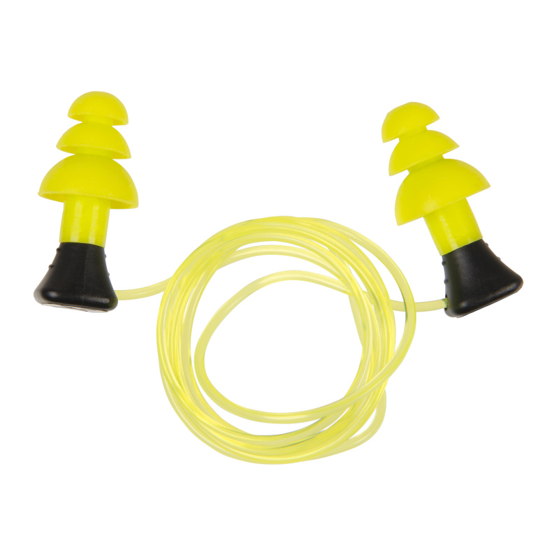 ULTRX Tethered Silicone Ear Plugs, NRR 26dB, Yellow, 3 Pairs 4118