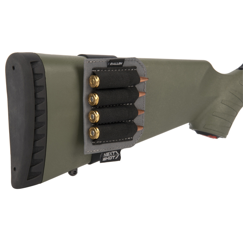 Next Shot, Buttstock Shell Holder, Black and Gray, Holds up to (4) .223-300 Winchester Magnum Rifle Cartridges 8208