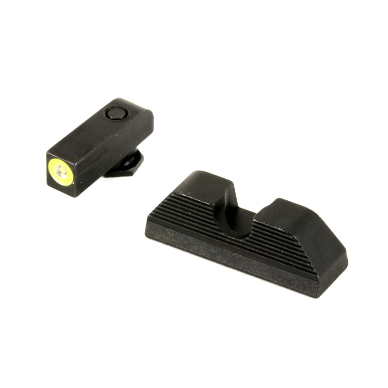 Protector, Sight, Fits Glk 17,19,22,23,24,26,27,33,34,35,37,38,39, Green Tritium LimeGreenLumi Outline Front Black Serrated Round Notch Rear GL-354