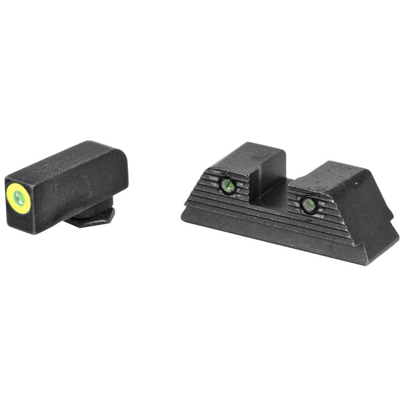 Trooper, Sight, Fits Glock 17,19,19X,26,45 Gen5, Green Tritium LumiLime Outline Front, Green Tritium Black Serrated Rear, Front/Rear GL-821