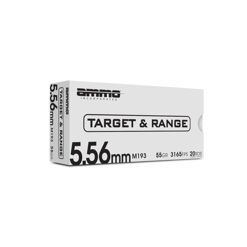 Target & Range, M193, 556NATO, 55 Grain, Full Metal Jacket Bullet, 20 Round Box 556055M193-TR20