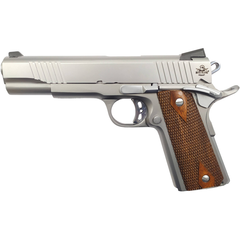 Rock FS Tactical SS, Semi-automatic, Full Size 1911, 45ACP, 5" Barrel, Steel Frame, Stainless Finish, Wood Grips, Ambidextrous Safety, Fixed Sights, 8Rd, 1 Magazine 51414