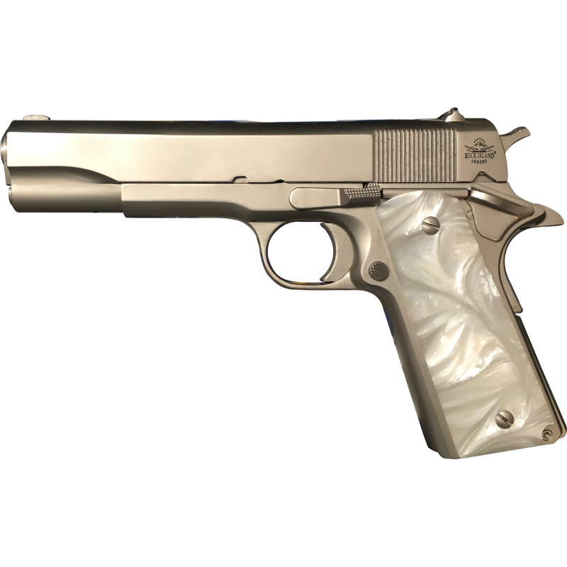 GI Standard, 1911, Semi-automatic, Metal Frame Pistol, Full Size, 45ACP, 5" Barrel, Steel, Polished Nickel Finish, White Grips, Fixed Sights, 8 Rounds, 1 Magazine 56418