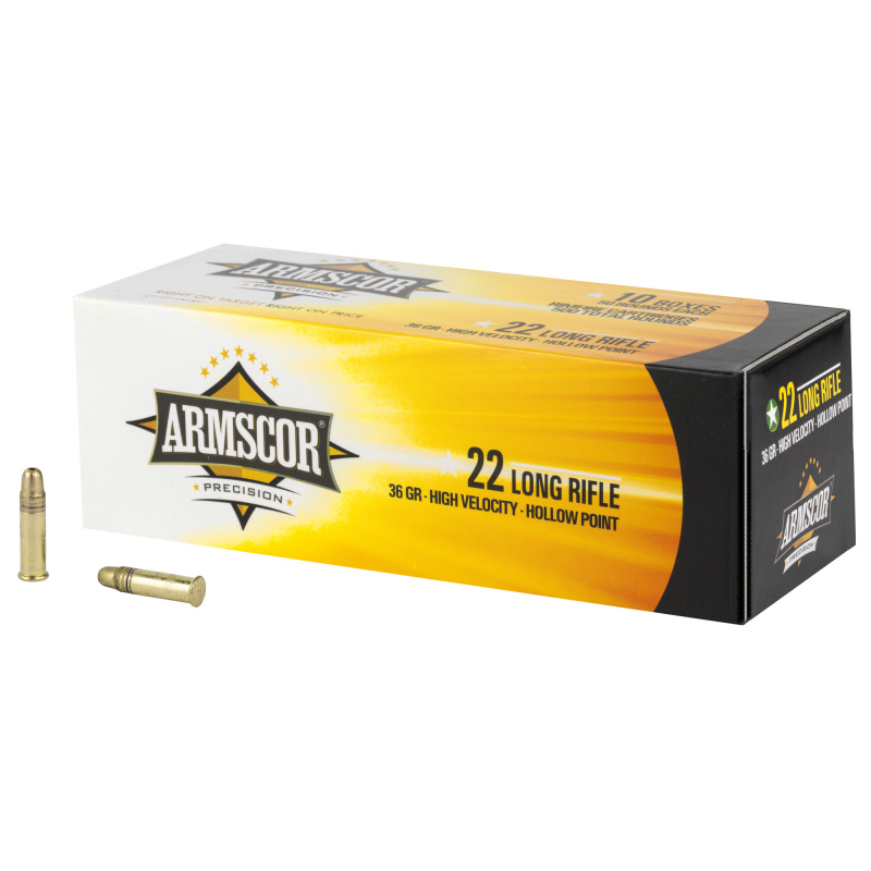 Rimfire Ammunition .22 Long Rifle High Velocity 1260 Feet Per Second 36 Grain Hollow Point, Box of 50
