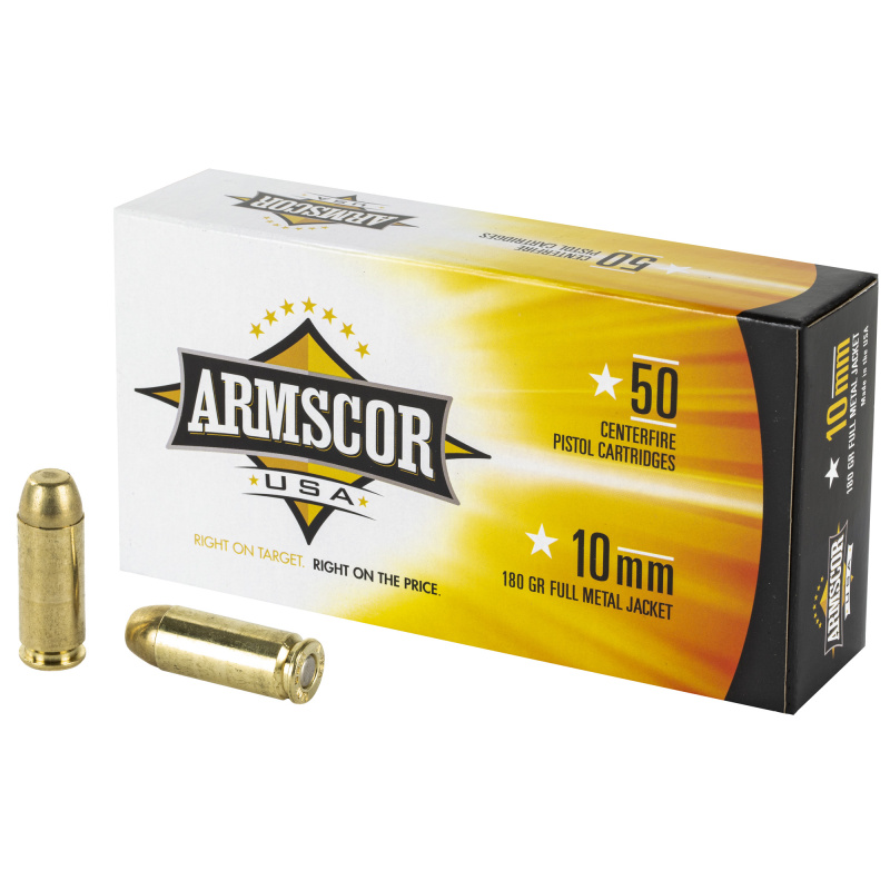 Armscor Handgun Ammunition 10mm 180 Grain Full Metal Jacket Box of 50 Rounds