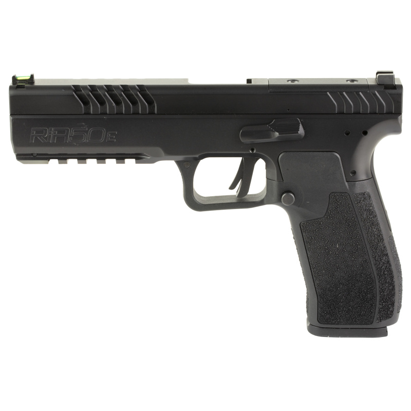 RIA 5.OE, Striker Fired, Semi-automatic, Polymer Frame Pistol, Full Size, 9MM, 4.91" Barrel, Cerakote Finish, Black, Optics Ready Slide, Front/Rear Night Sights, 17 Rounds, 3 Magazines, Includes (2) Optic Plates RIA5.0E