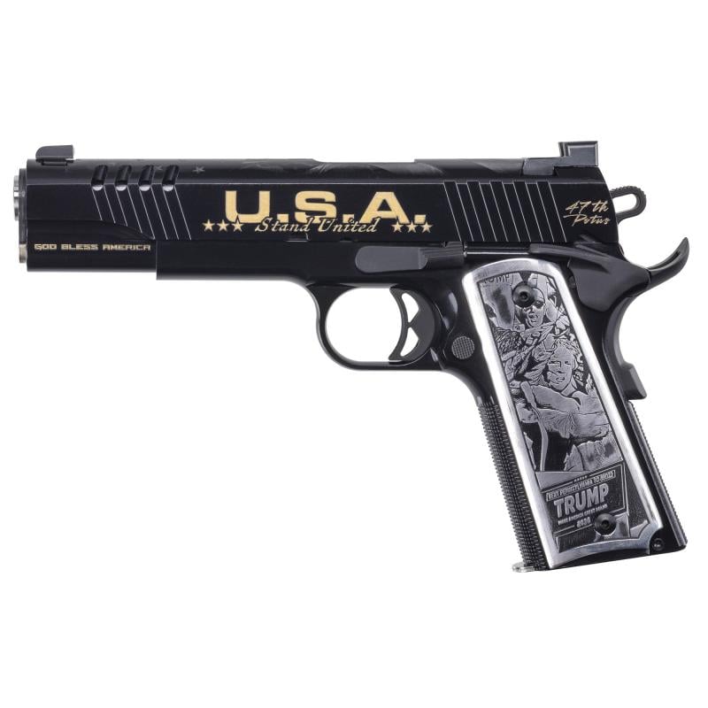 1911, Trump Fight, Semi-automatic, Metal Frame Pistol, Full Size, 45ACP, 5" Barrel, Cerakote Finish, Black, Trump Fight Graphics, Aluminum Grips, 3-Dot Sights, 7 Rounds, 1 Magazine 1911TCAC18