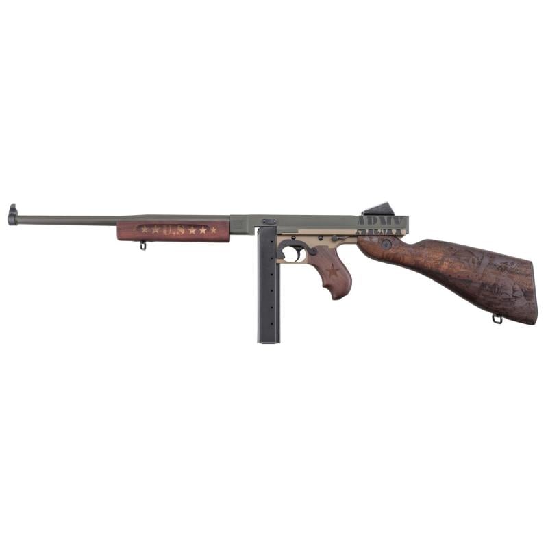 TM1, Army 250th Anniversary, Semi-automatic Rifle, 45 ACP, 16.5" Barrel, Olive Drab Green Upper Receiver, Coyote Tan Lower, Custom Engraved Walnut Stock and Foregrip, Blade Front & Fixed Battle Rear Sights, 30 Rounds, 1 Magazine TM1C4