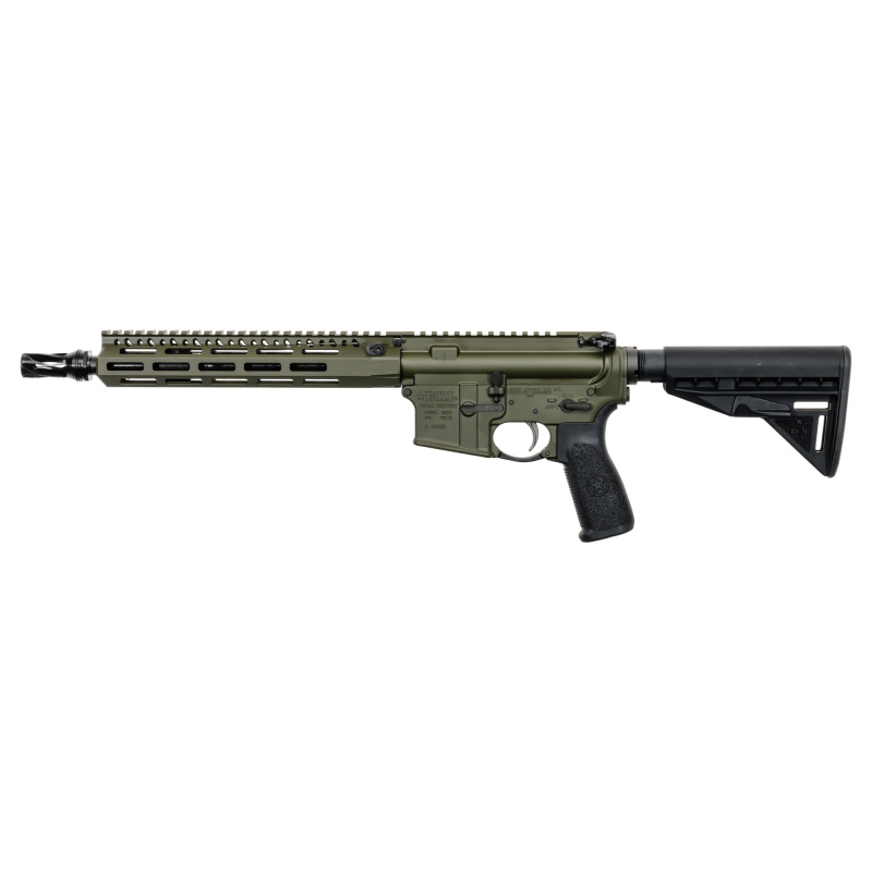 RECCE-11 MCMR, Semi-automatic, SBR, .223 Remington/5.56 NATO, 11" Barrel, Cerakote Finish, Olive Drab Green, Black BCM Gunfighter MOD 0 Stock, Black BCM Gunfighter MOD 4 Grip, Olive Drab Green 13" BCM Gunfighter MCMR M-LOK Handguard, HUXWRX Flash Hider,