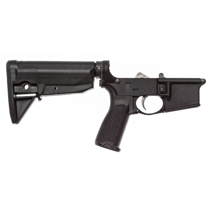 Semi-automatic Complete Lower, AR, 223 Rem/556NATO, Black Finish, BCMGUNFIGHTER Stock Mod 0, Fire Controls Marked SAFE and SEMI, BCMGUNFIGHTER Enhanced Trigger Guard, BCMGUNFIGHTER QD End Plate, BCMGUNFIGHTER Pistol Grip LRG-STK-MOD-0-BLK