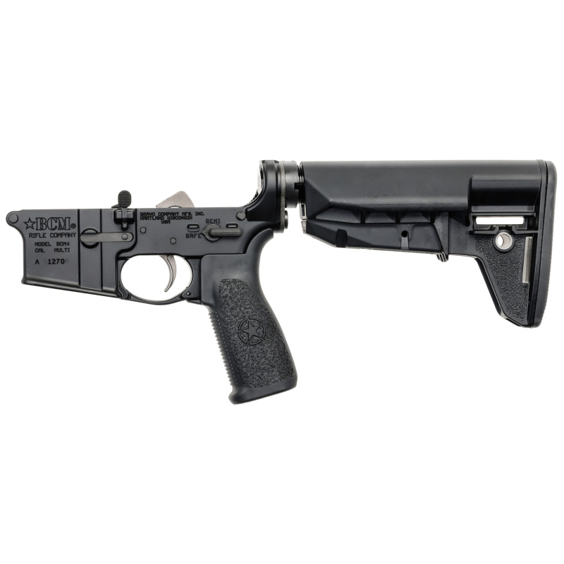 Bravo Company, Complete Lower Receiver, AR-15, Multi Caliber, Anodized Finish, Black, BCM MK2 Recoil Mitigation System, BCM SOPMOD 2 Widebody Stock, 7075 T6 Aluminum, Factory Cosmetic Blem BCMLRG-RMS-STK-MOD-2-SPMD-BLK-COSMO