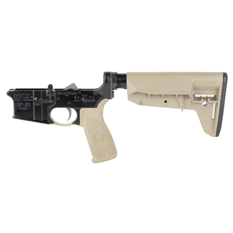 Bravo Company, Complete Lower Receiver, AR-15, Multi Caliber, Anodized Finish, Flat Dark Earth, BCM SOPMOD 2 Widebody Stock, 7075 T6 Aluminum, Factory Cosmetic BCMLRG-STK-MOD-2-SPMD-FDE-COSMO