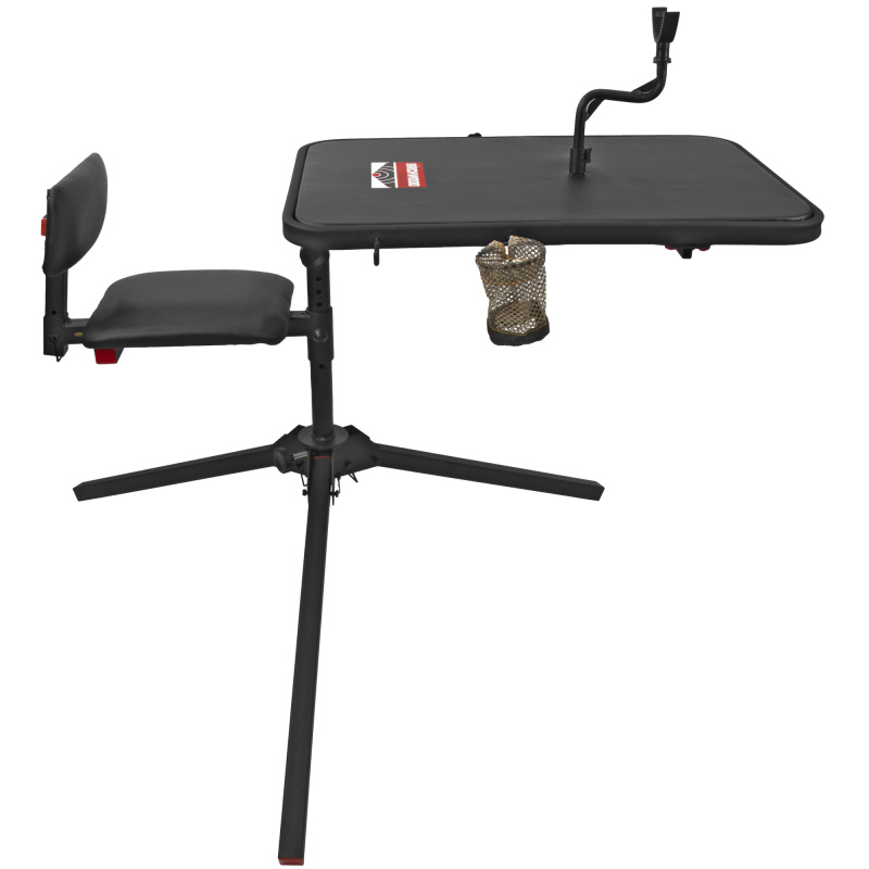 Xtreme Shooting Bench, Seat and Top Swivel Together or Independently 360 Degrees, 2 Shell Gear Pockets, Adjustable Rubber Coated Gun Rest, Interchangeable Accessories, Cup Holder, Gear Basket Gear Hook, Rated for 300LBS, Black BC-MSB500