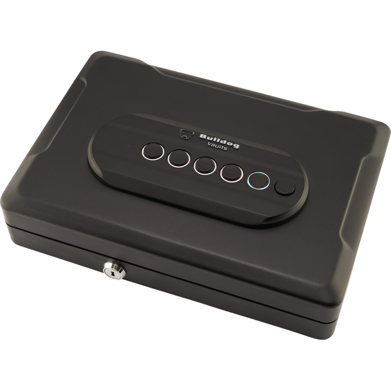 Single Pistol Vault, 13"x8.25"x2.75", Trio Lock-Key, LED Code and Biometric Fingerprint Reader, Standard Top Style Safe, Black, Includes Cable BD74TV