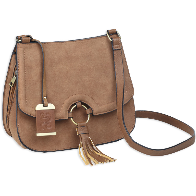 Cross Body Purse Holster, Fits Most Small Autos, Leather, Camel Brown BDP-034