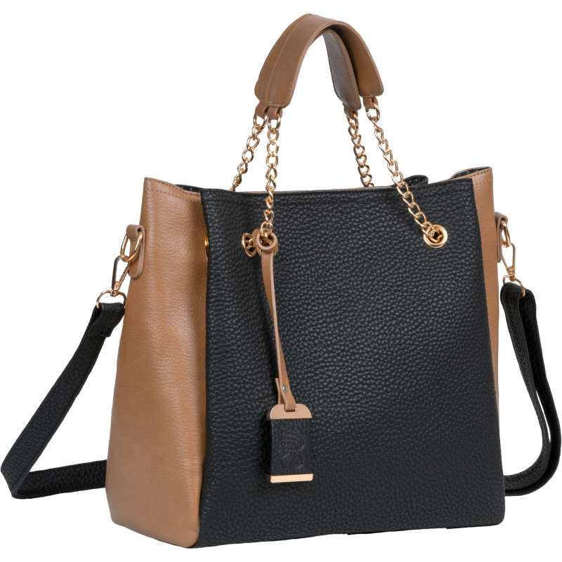 Tote Purse with Holster, Black and Tan, Leather BDP-061