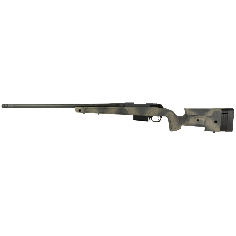 B-14 Series HMR Carbon Wilderness Rifle, Bolt Action Rifle, 6.5 PRC, 26" Barrel - Carbon Fiber, Threaded 5/8-24, with Omni Muzzle Brake, Cerakote Finish, Black, Overmolded Mini-Chassis Stock, Fits Remington 700 Scope Base with 6X48 Screws, 3 Rounds, AICS