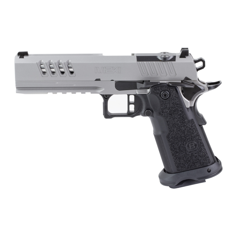 M2XL, Stainless, Semi-automatic, Single Action Only, Full Size, 9MM, 5", Stainless Steel, Black, Silver, Polymer, 22 Rounds, 2 Magazines, Optics Ready, Ambidextrous, Ambidextrous, Tritium Night Sights, Stainless Steel, Matte Stainless M2XIO5SSFN
