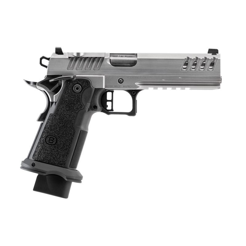 M2XL, Stainless, Single Action Only, Semi-automatic, Metal Frame Pistol, Full Size, 9MM, 5" Barrel, Matte Stainless Finish, Silver Slide, Black Frame, Holosun K Series Optics Cut, Tritium Front Night Sight, Polymer Grip Module, Ambidextrous Safety, (1)-2
