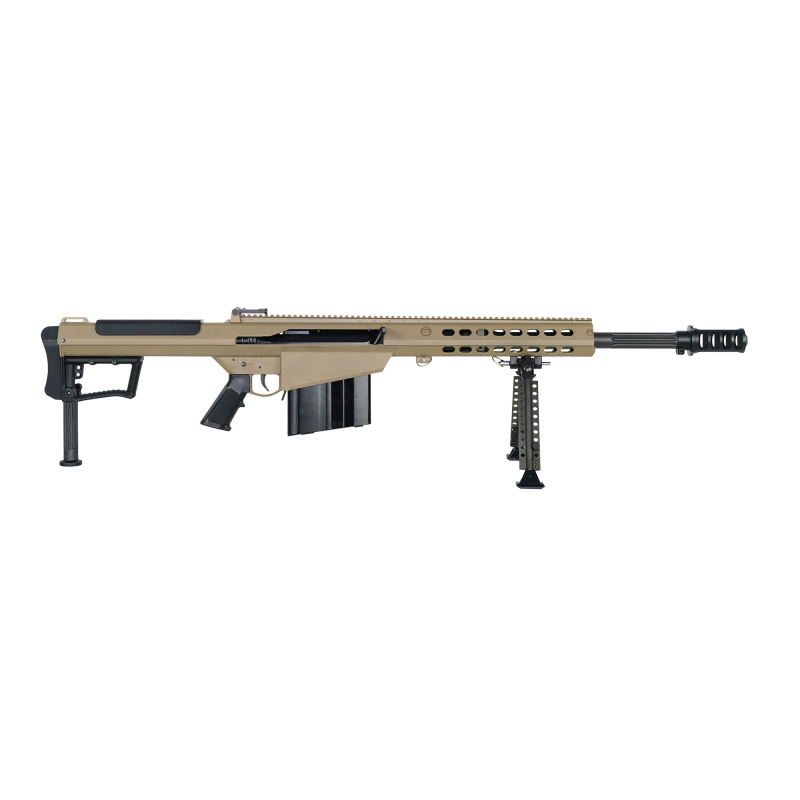 M107A1, Semi-automatic Rifle, 50 BMG, 20" Barrel, Cerakote Finish, Flat Dark Earth, Synthetic Stock, Front and Rear Flip Sights, 10 Rounds, 1 Magazine, Monopod, Bipod and Pelican Hard Case Included, Steel Receiver 18066
