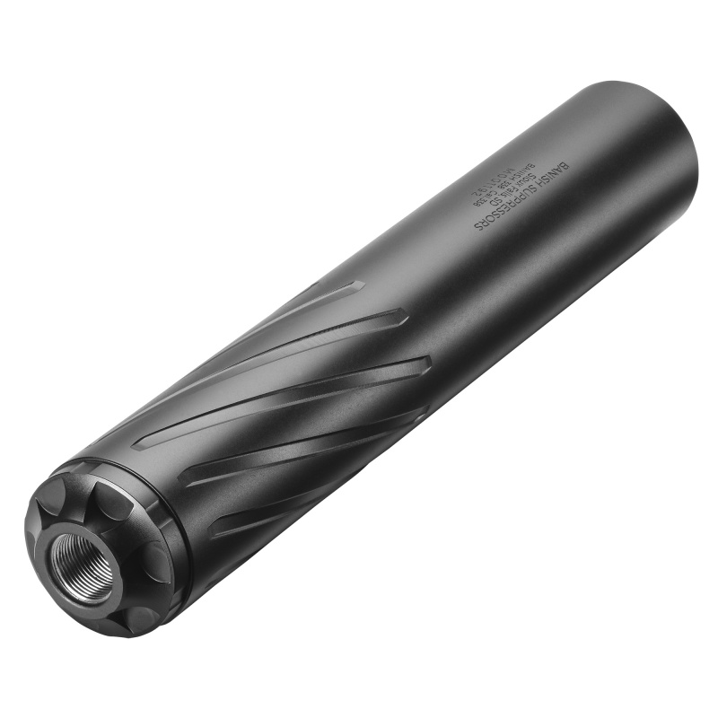 Banish 338, Suppressor, .223 to .338 Cal, 9.1" Length, 1.54" Diameter, Titanium Construction, Gun Kote Finish, Black, 5/8X24 Direct Thread Mount, 17.5oz 100000110955