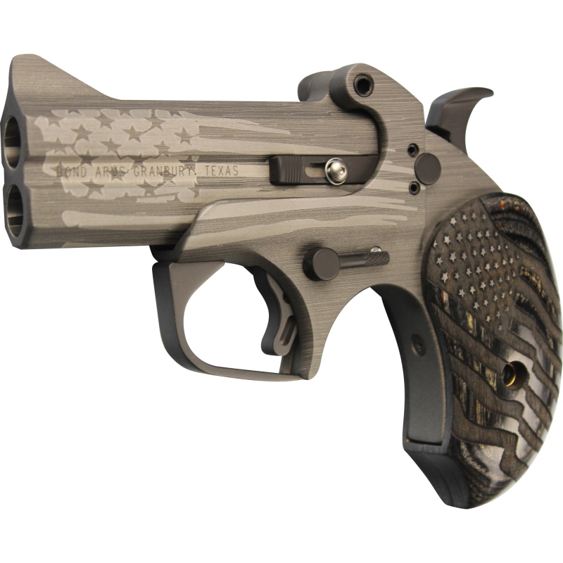 Old Glory, Derringer, 410 Gauge/45 Long Colt, 3.5" Barrel, Steel, Gray, Black Wood Grips with Flag, Fixed Sights, 2 Rounds, With Trigger Guard BAOG45410