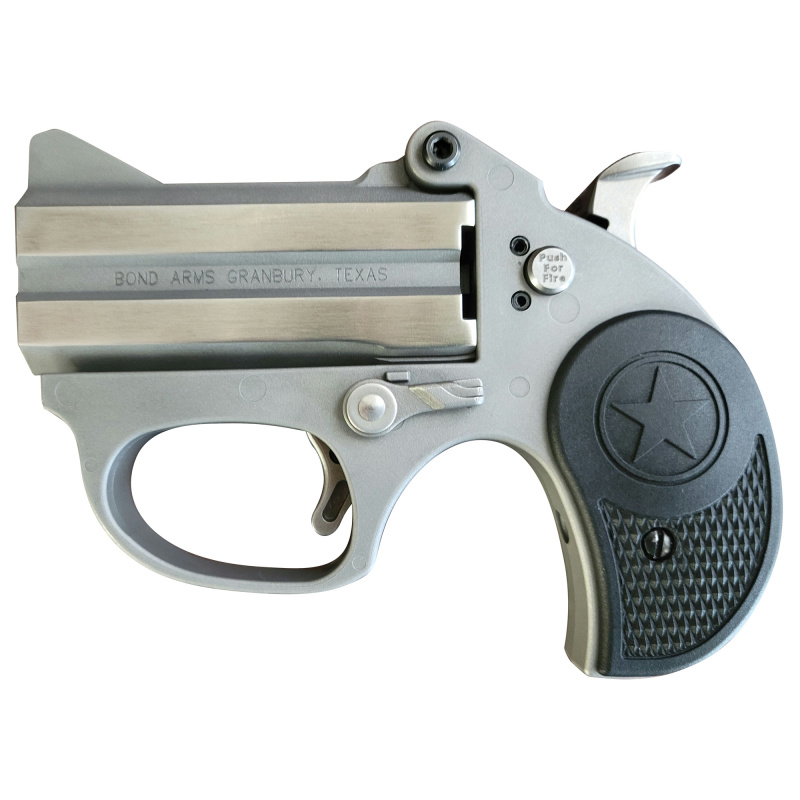 Stinger Rough Series, Derringer, 9MM, 2.5" Barrels, Stainelss Steel Finish, Plastic Grips, Fixed Sights, Manual Safety, 2 Rounds, With Trigger Guard, Ambidextrous BASRS-9MM
