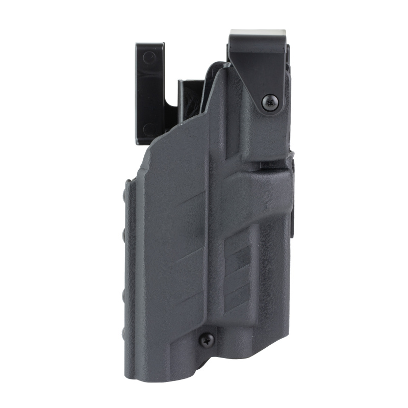 Slick Dity Light Holster with Hood, Outside Waistband Duty Holster, Fits GLOCK 19/45 with Light, Right Hand, Kydex Construction, Black, Includes (3)-Shims and Drop Offset Mount 185170