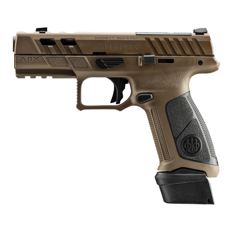 APX-A1, Semi-automatic, Striker Fired, Polymer Frame Pistol, Full Size, 9MM, 4.25" Ported Barrel, Matte Finish, Flat Dark Earth, Black Serrated Rear Sight, Orange High-Vis Front Sight, Optic Ready, 10 Rounds, 3 Magazines JAXA1F910PTFDE