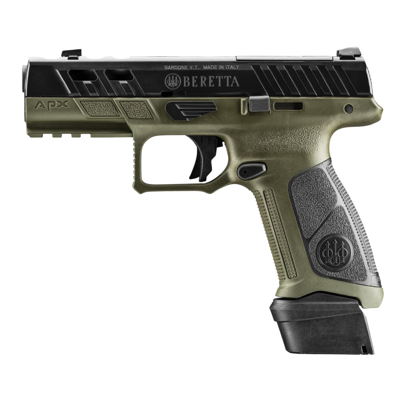 APX-A1, Semi-automatic, Striker Fired, Polymer Frame Pistol, Full Size, 9MM, 4.25" Ported Barrel, Matte Finish, Olive Drab Green, Black Serrated Rear Sight, Orange High-Vis Front Sight, Optic Ready, 10 Rounds, 3 Magazines JAXA1F910PTODG