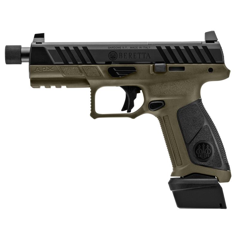 APX, A1 Tactical,Striker Fired, Semi-automatic, Polymer Frame Pistol, Full Size, 9MM, 4.8" Threaded Barrel, Matte Finish, OD Green, Optics Ready, Trigger Safety,Suppressor Height Sights, 21 Rounds, 3 Magazines JAXA1F921TAC