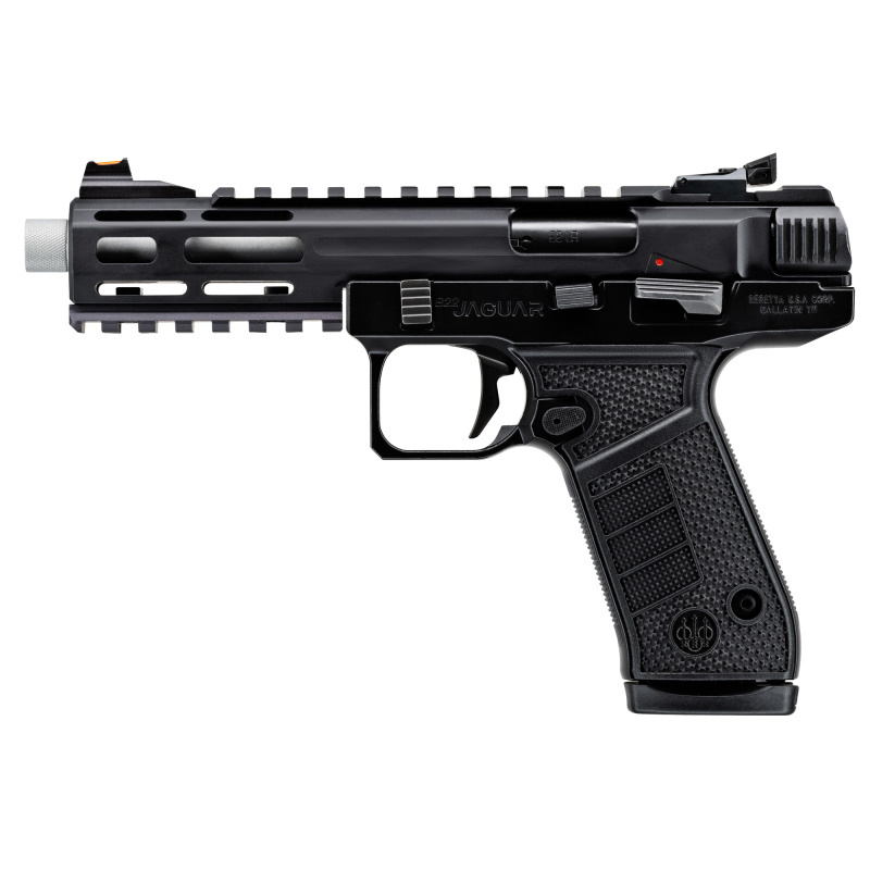 B22 Jaguar Tac Metal, Semi-automatic, Internal Hammer Single Action Only, Full Size, 22 LR, 5.25" Threaded Barrel, Black, Ambidextrous Safety, Fiber Optic Front Sight, Optic Ready, 10 Rounds, 2 Magazines JB22TACMET10