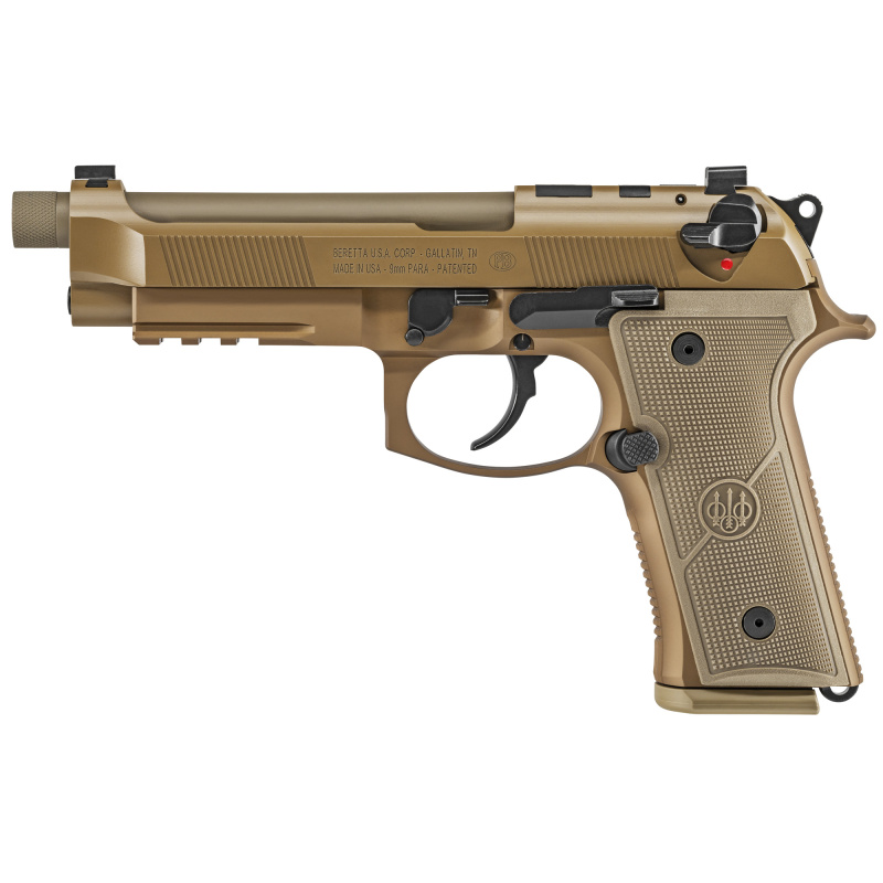M9A4 G Full Size | 9MM, 5" Barrel, Aluminum, Flat Dark Earth, Cerekote, Polymer Grip, Tritium Night Sights, DA/SA, Decocker, 18 Rounds, 2 Magazines, Front Picatinny Rail, OpticReady, 1/2x28 Thread