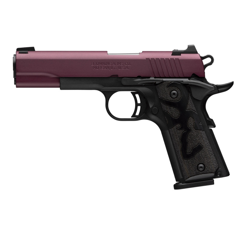 Black Label, 1911, Single Action, Semi-automatic,  Metal Frame Pistol, Full Size, 380 ACP, 4.25" Barrel, Cerakote Finish, Black Cherry, Black Frame, Stippled Laminated Wood Grips, 3 Dot Sights, 10 Rounds, 2 Magazines 051994492