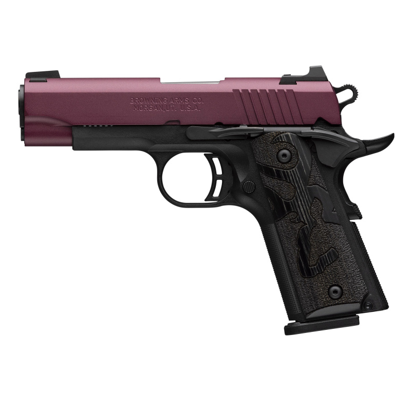 Black Label, 1911, Single Action, Semi-automatic,  Metal Frame Pistol, Full Size, 380 ACP, 3.6 Barrel, Cerakote Finish, Black Cherry, Black Frame, Stippled Laminated Wood Grips, 3 Dot Sights, 10 Rounds, 2 Magazines 051995492