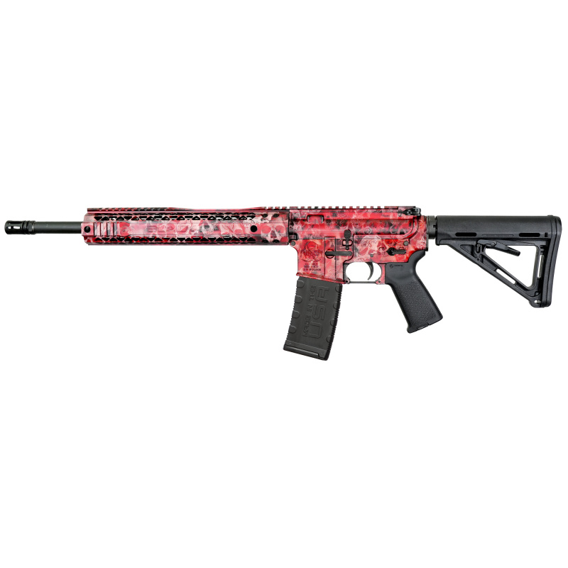 Spec+, Semi-automatic Rifle, AR, 223 Remington/556NATO, 16" Chrome-Moly Barrel, Anodized Finish, Red Skulls, Magpul Pistol Grip, Magpul Stock, Black, 30 Rounds, 1 Magazine BRO-CRYPT-RED