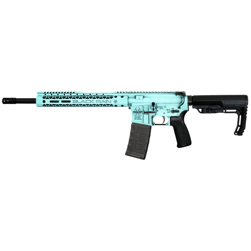 Spec+, Semi-automatic Rifle, AR, 223 Remington/556NATO, 16" Chrome-Moly Barrel, Anodized Finish, Tiffany Blue Battleworn, 12" Free Float M-LOK Handguard, Mission First Tactical Pistol Grip, Mission First Tactical Stock, Black, 30 Rounds, 1 Magazine BRO-F